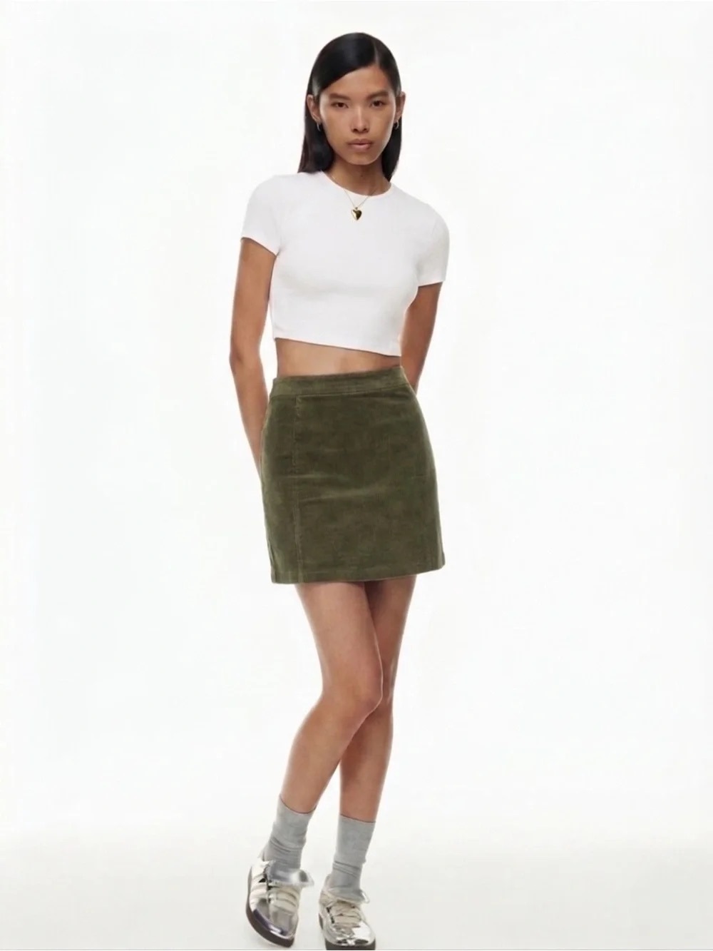 Aritzia Sunday Best Lyra Women's Dark Green Corduroy Mini Skirt
